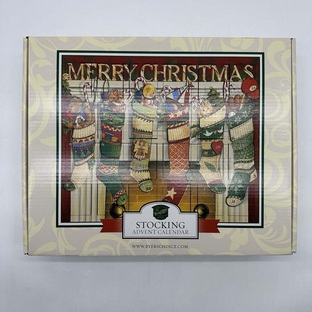 Byers Choice Stocking Advent Calendar 18.5" Wooden 24 Door Christmas Countdown